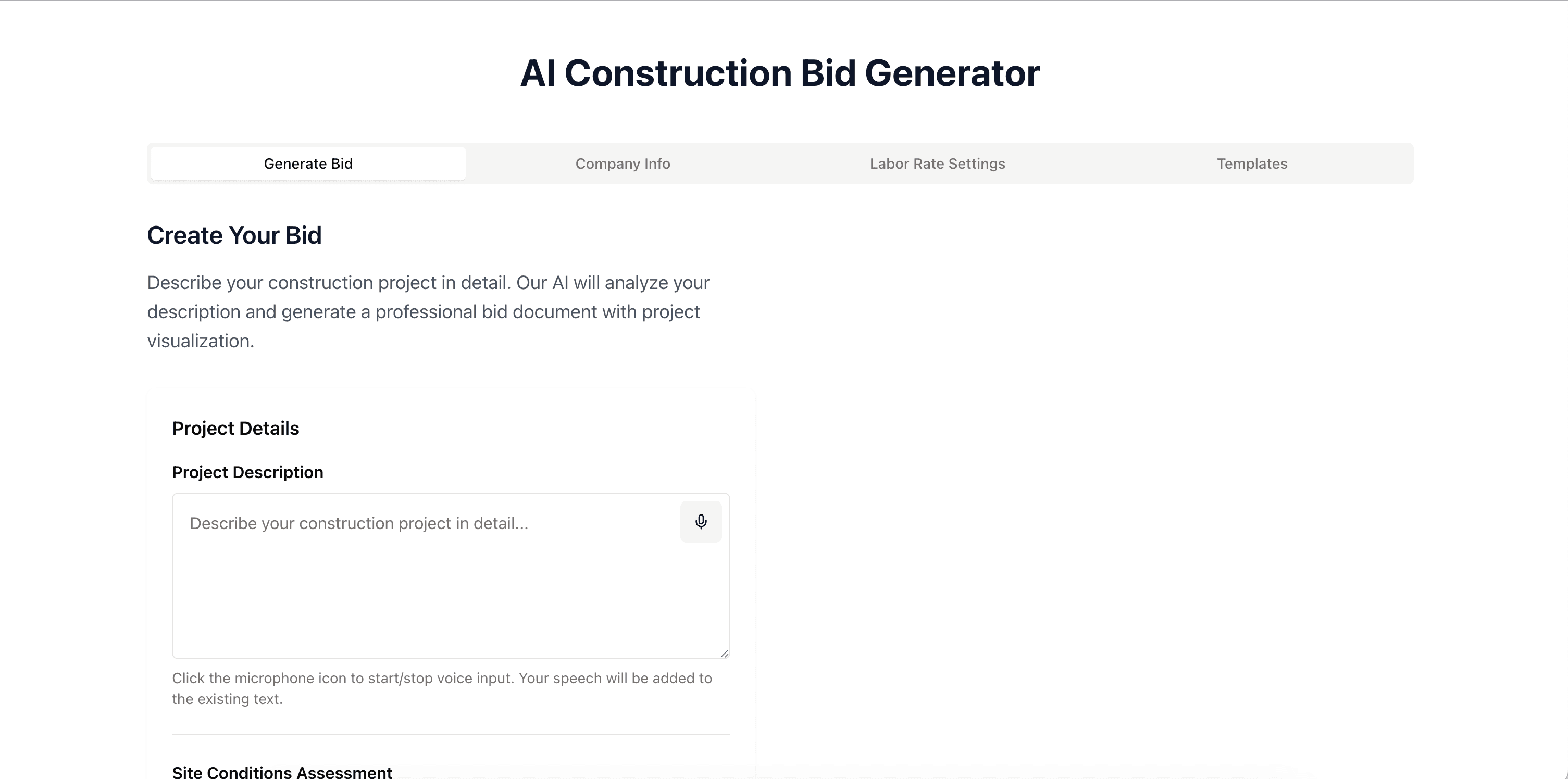 Screenshot of AI Bid Generator