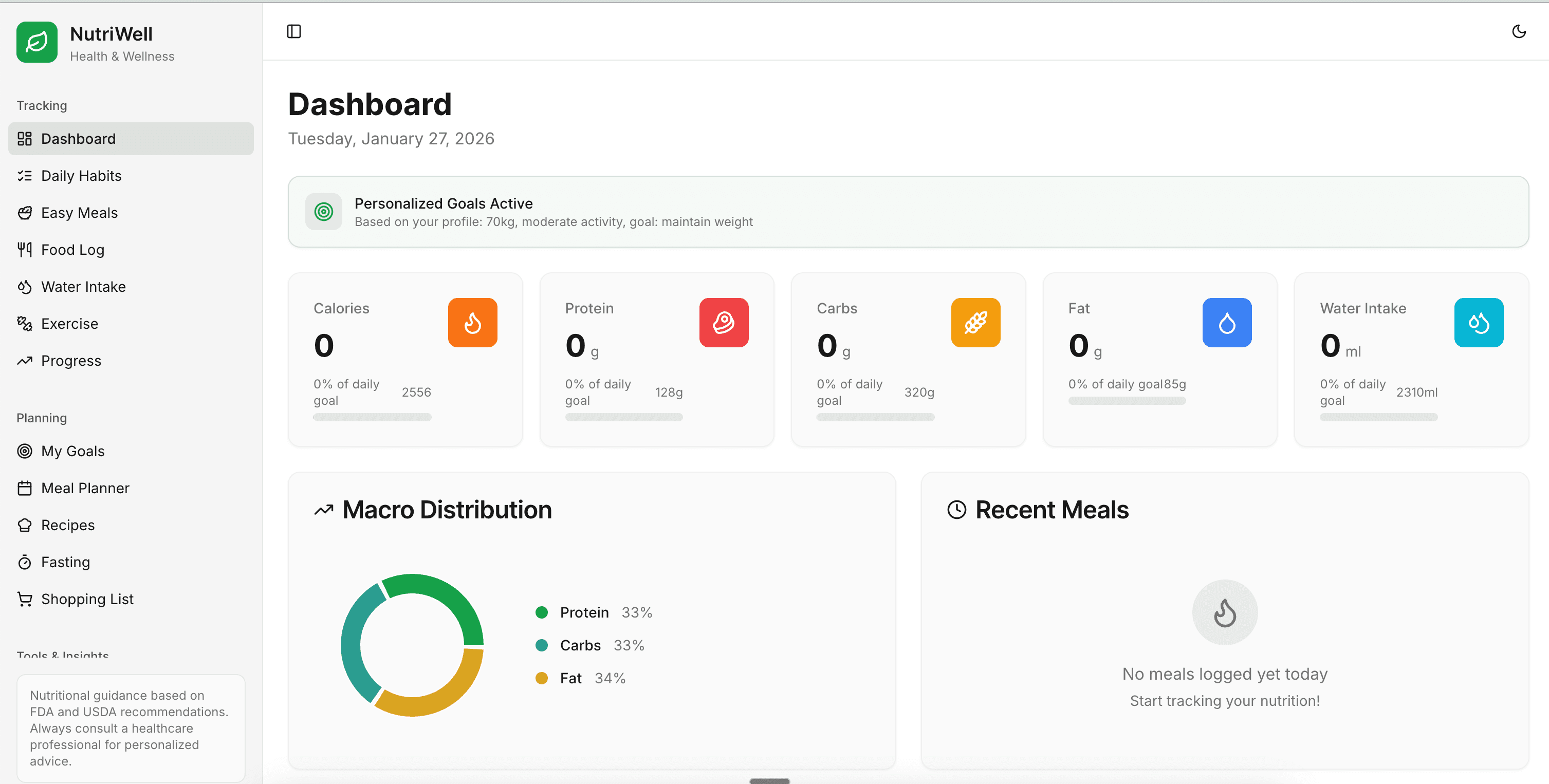 Screenshot of NutriMind