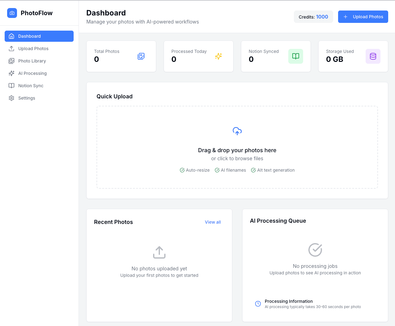 Screenshot of PhotoFlow AI Sidekick